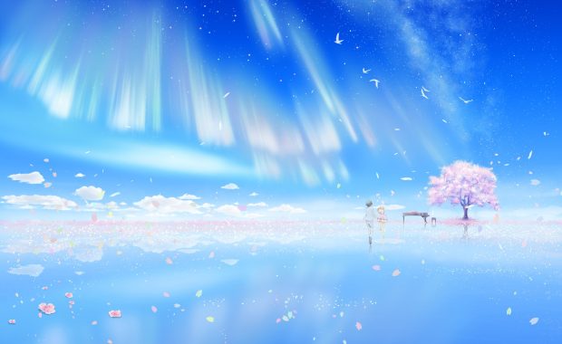 Cute Anime Wide Screen Backgrounds Blue Color.