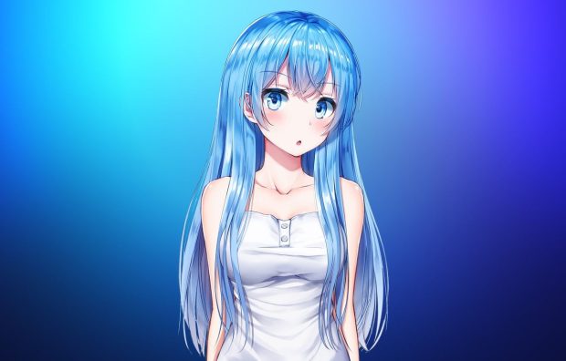 Cute Blue Backgrounds HD Anime Girl.