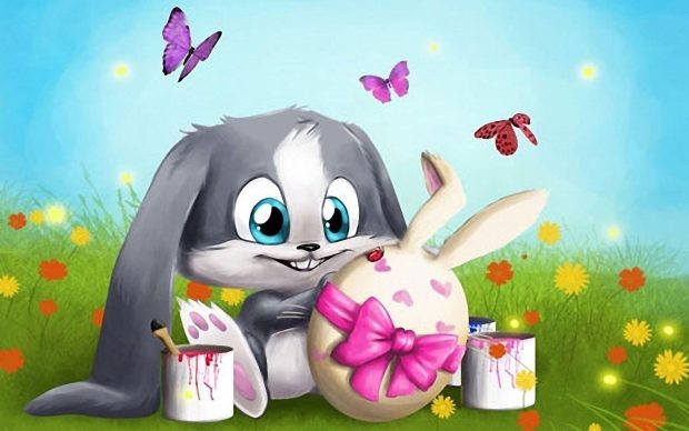 Cute Easter Wallpaper Rabit Stole Easter Egg.