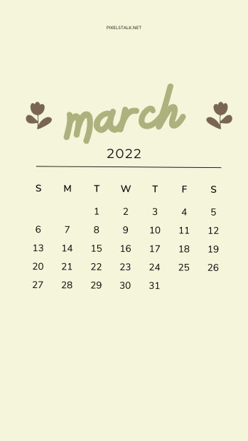 Cute March 2022 Calendar iPhone Wallpaper.