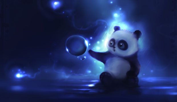 Cute Panda Wallpaper Blue Color.