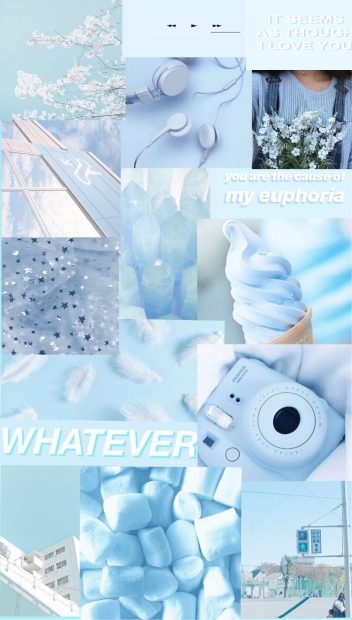 Cute Pastel Blue Aesthetic Background Collage.