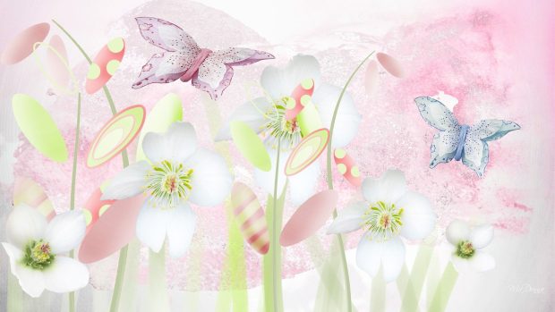 Cute Pastel Wallpaper Flower Butterfly.