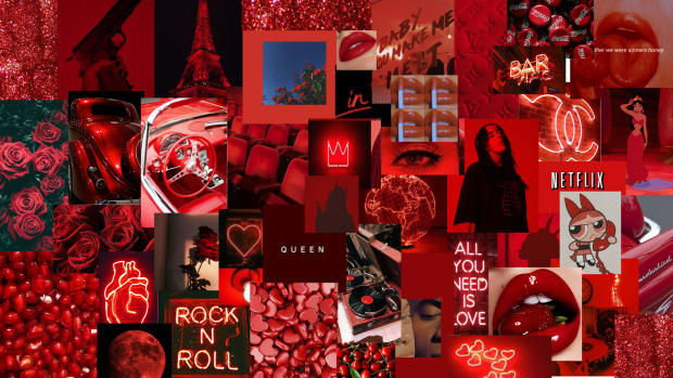 Cute Red Backgrounds Aesthetic Collage.