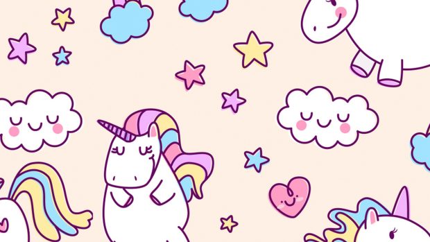 Cute Unicorn Wide Screen Wallpaper HD Pink Pastel.