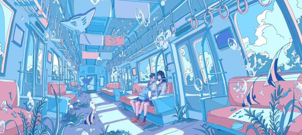 Cute Wallpaper Anime Blue Train.