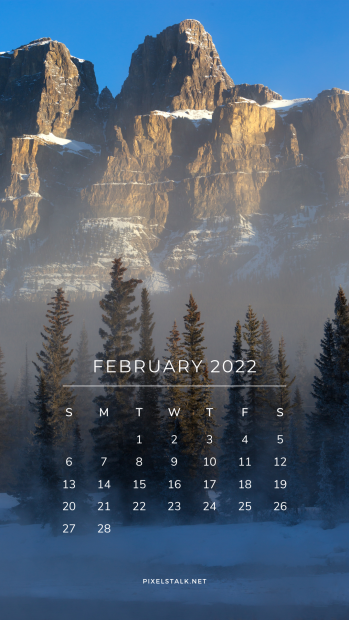 February 2022 Calendar Mountain iPhone Background.