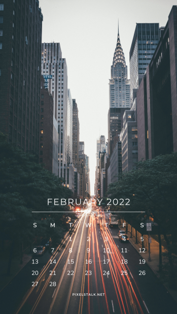 February 2022 Calendar iPhone City Background.