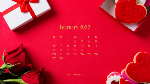 February 2022 Valentine Calendar Wallpaper for Desktop.