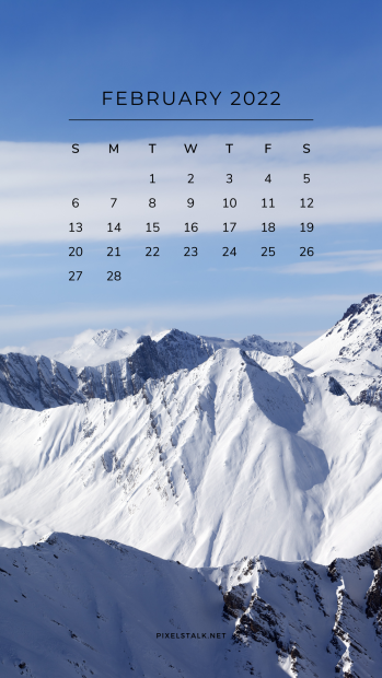 February 2022 Winter calendar iphone wallpaper.
