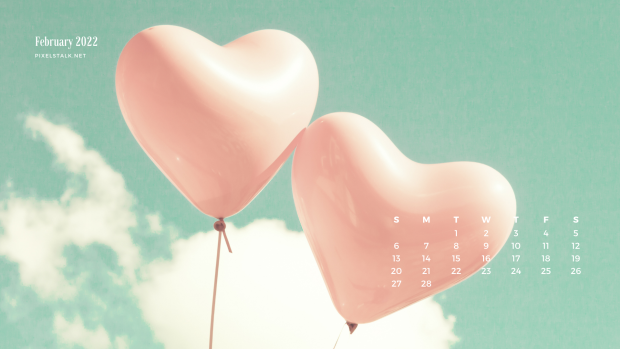 February 2022 calendar Heart Desktop wallpaper.