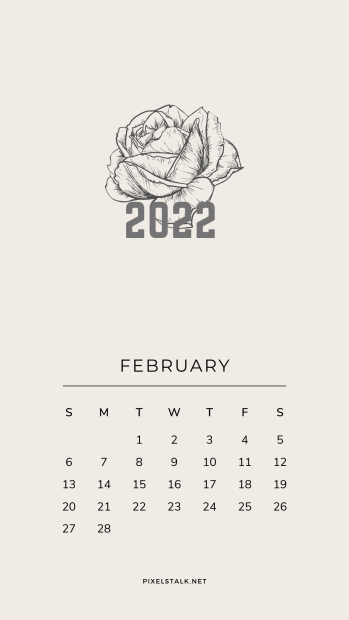 February 2022 calendar iphone rose background.