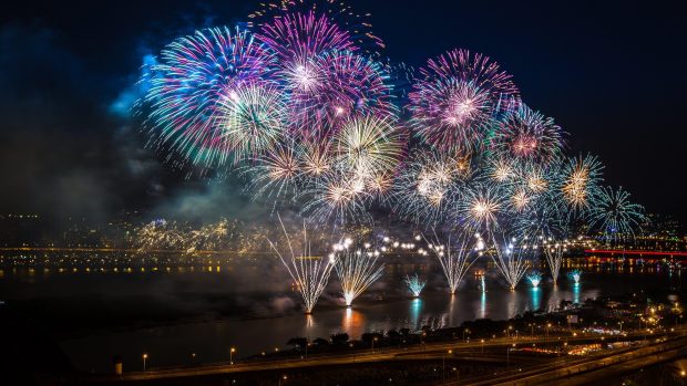 Fireworks Wide Screen Background.