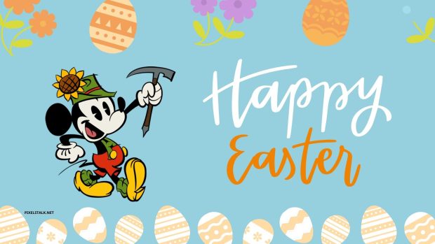 Free Mickey Mouse Easter Wallpaper Blue Color.