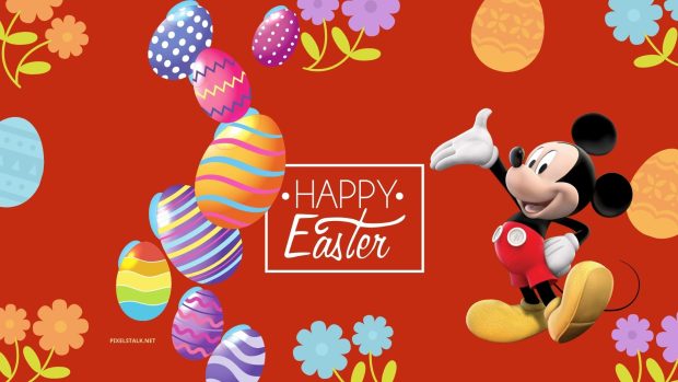 Free Mickey Mouse Easter Wallpaper Red Color.