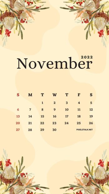 Free download November 2022 Calendar Phone Wallpaper.