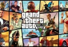 Vibrant collage of characters from Grand Theft Auto V featuring action-packed scenes and iconic imagery in HD quality.