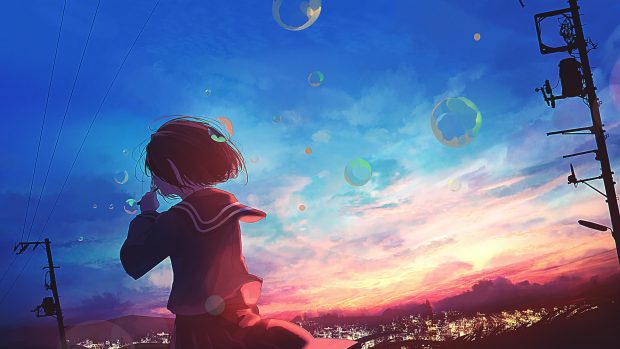 Girl Anime Scenery Wallpaper HD.