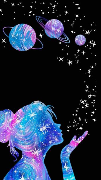 Girl Cute Galaxy Background.