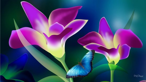 HD Wallpaper 3D Flower Butterfly.