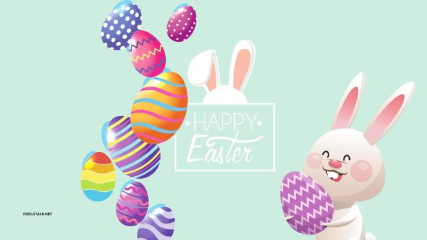 Happy Cute Easter Wallpaper Bunny Stole Eggs.