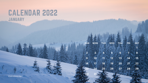 January 2022 Winter Calendar Wallpaper.