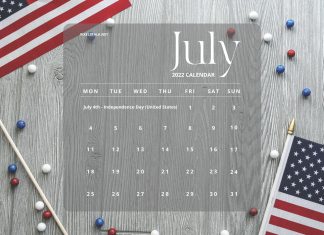 July 2022 Calendar Desktop Wallpaper.