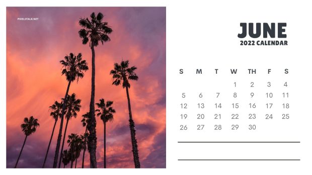 June 2022 Calendar Backgrounds Summer Vibe.