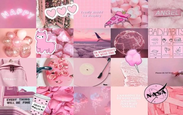 Laptop Aesthetic Wallpaper Pink Collage.