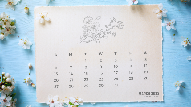 March 2022 Calendar Desktop Wallpaper.