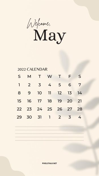 May 2022 Calendar iPhone Wallpaper Minimalist.