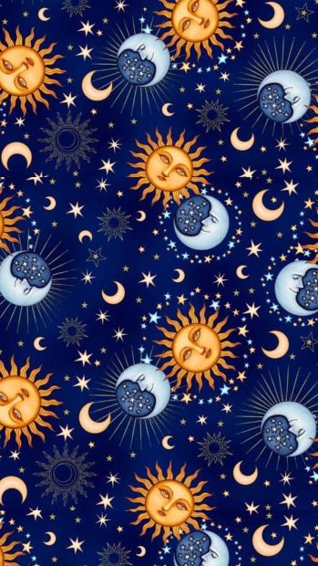 Moon And Sun Aesthetic Pattern Wallpaper HD.