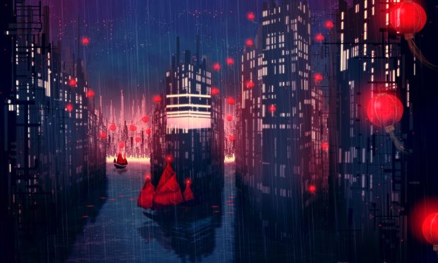 Neon Anime City Wallpaper HD.