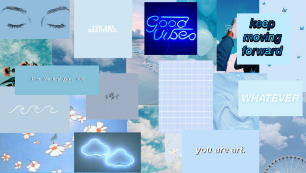 Pastel Blue Aesthetic Wallpaper Collage.