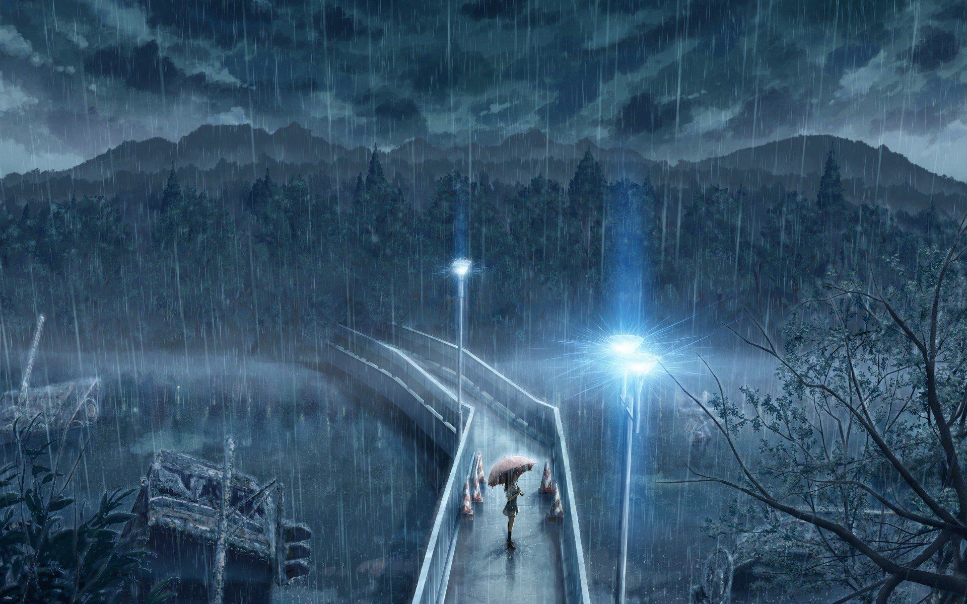 Rainy City Anime anime night city rain HD wallpaper  Pxfuel