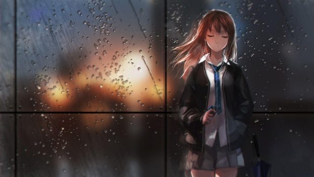 Sad Cute Anime Girl Background.