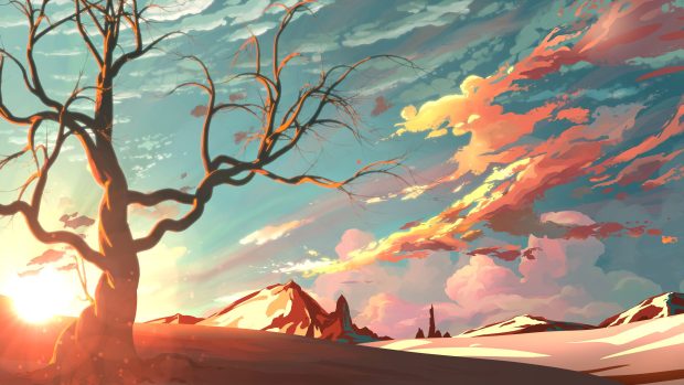 Sunset Anime Scenery Wallpaper HD.