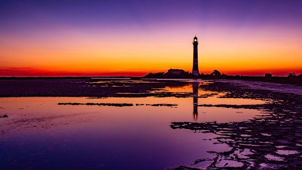 Sunset Lighthouse Wallpaper HD.