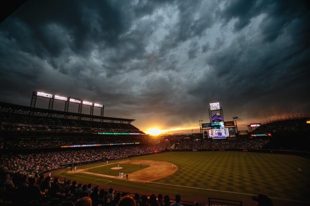 Sunset Stadium Baseball Background.