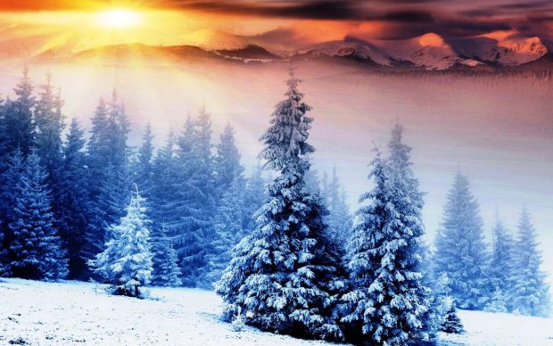 Sunset Winter Mountain Wallpaper HD.