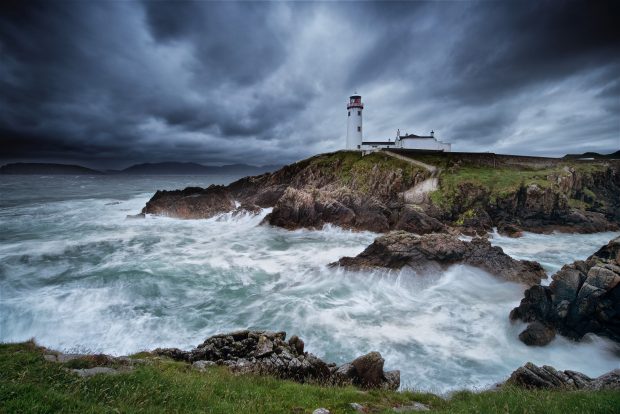 Waves Ocean Lighthouse Wallpaper HD.