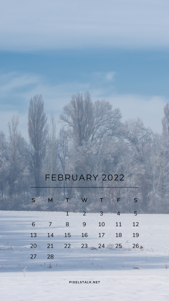 Winter February 2022 Calendar iPhone background.