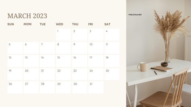 Aesthetic March 2023 Calendar Wallpaper Desktop.