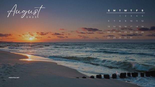 Beach August 2023 Calendar Background.