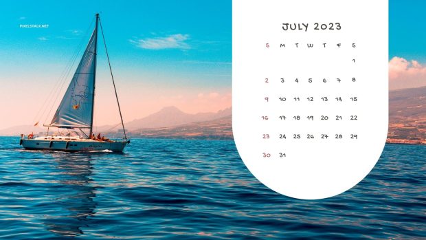 Beach July 2023 Calendar Background.