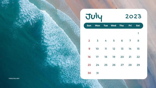 Beach July 2023 Calendar Wallpaper HD.