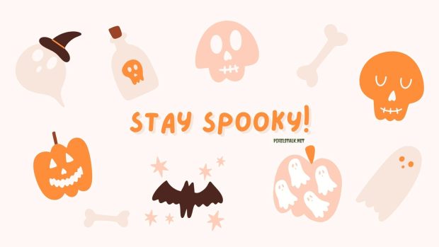 Beige Funny Stay Spooky Halloween Desktop Wallpaper.