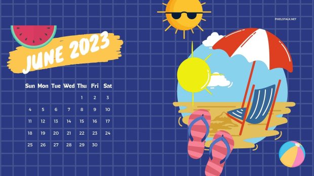 Blue June 2023 Calendar Wallpaper HD.