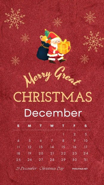 Christmas December 2022 Calendar Phone Phone Wallpaper HD.