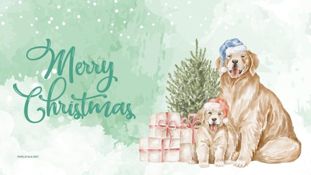 Dogs Merry Christmas Wallpaper HD.